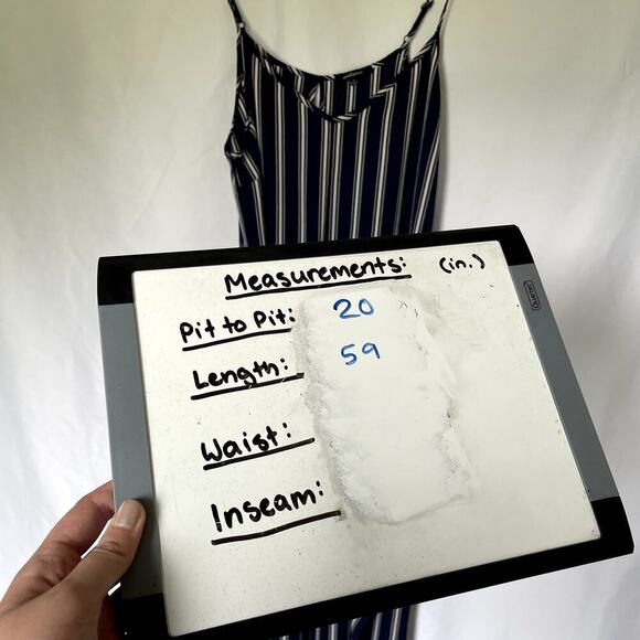 Ambiance Navy Blue White Striped Jumpsuit - Women's Large - Picture 7 of 10